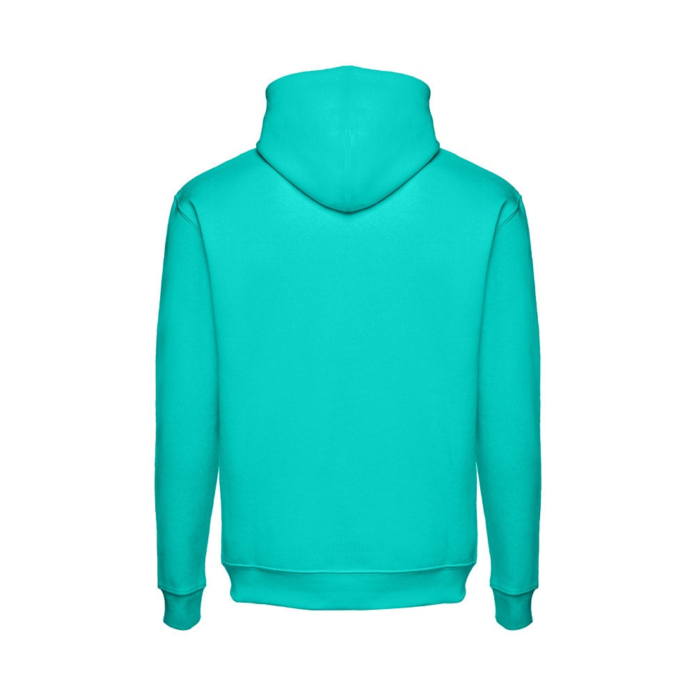 THC PHOENIX promotional hoodie in turquoise green (detail view) with custom logo branding