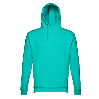 THC PHOENIX promotional hoodie in turquoise green (detail view) with custom logo branding