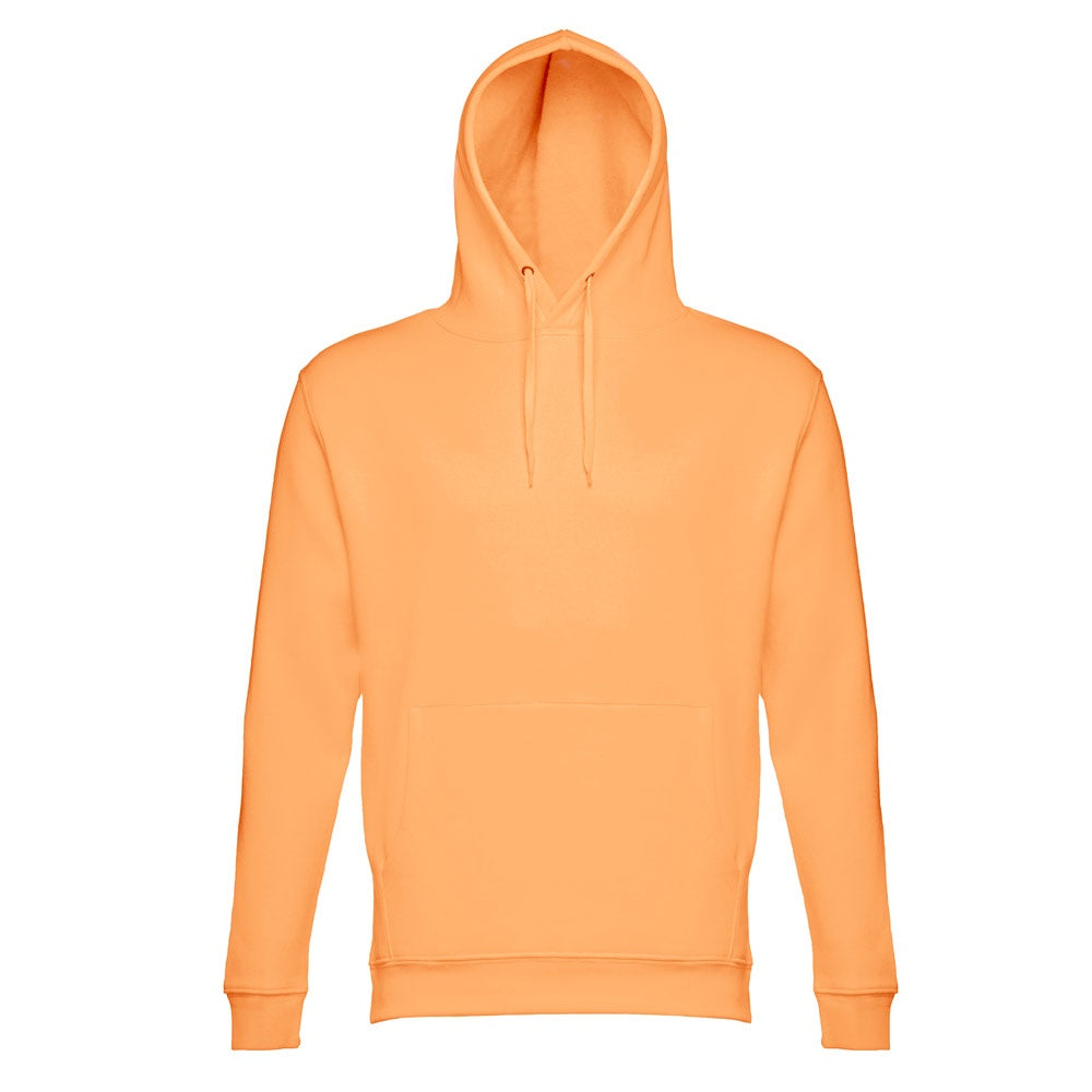 THC PHOENIX promotional hoodie in coral orange (detail view) with custom logo branding