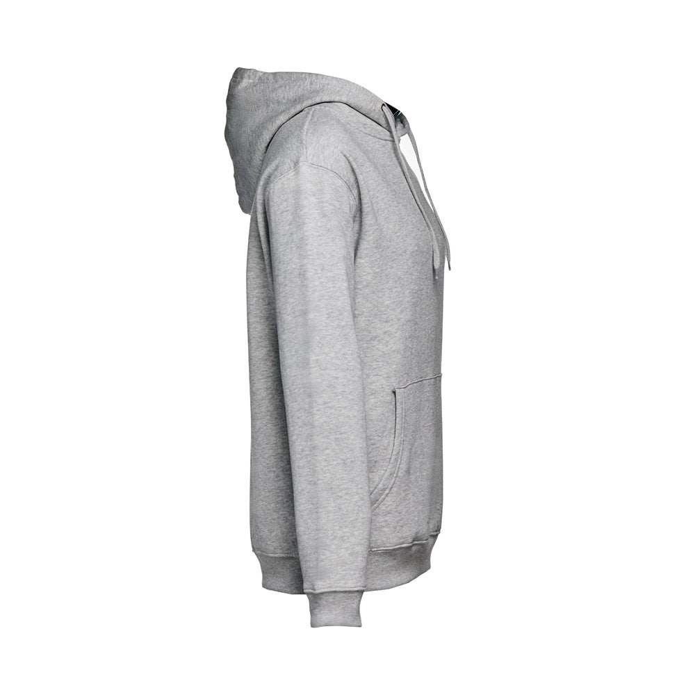 THC PHOENIX promotional hoodie in heather light grey (detail view) with custom logo branding