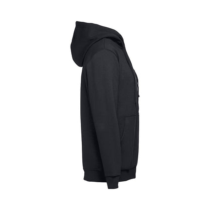 THC AMSTERDAM promotional hoodie in black (detail view) with custom logo branding