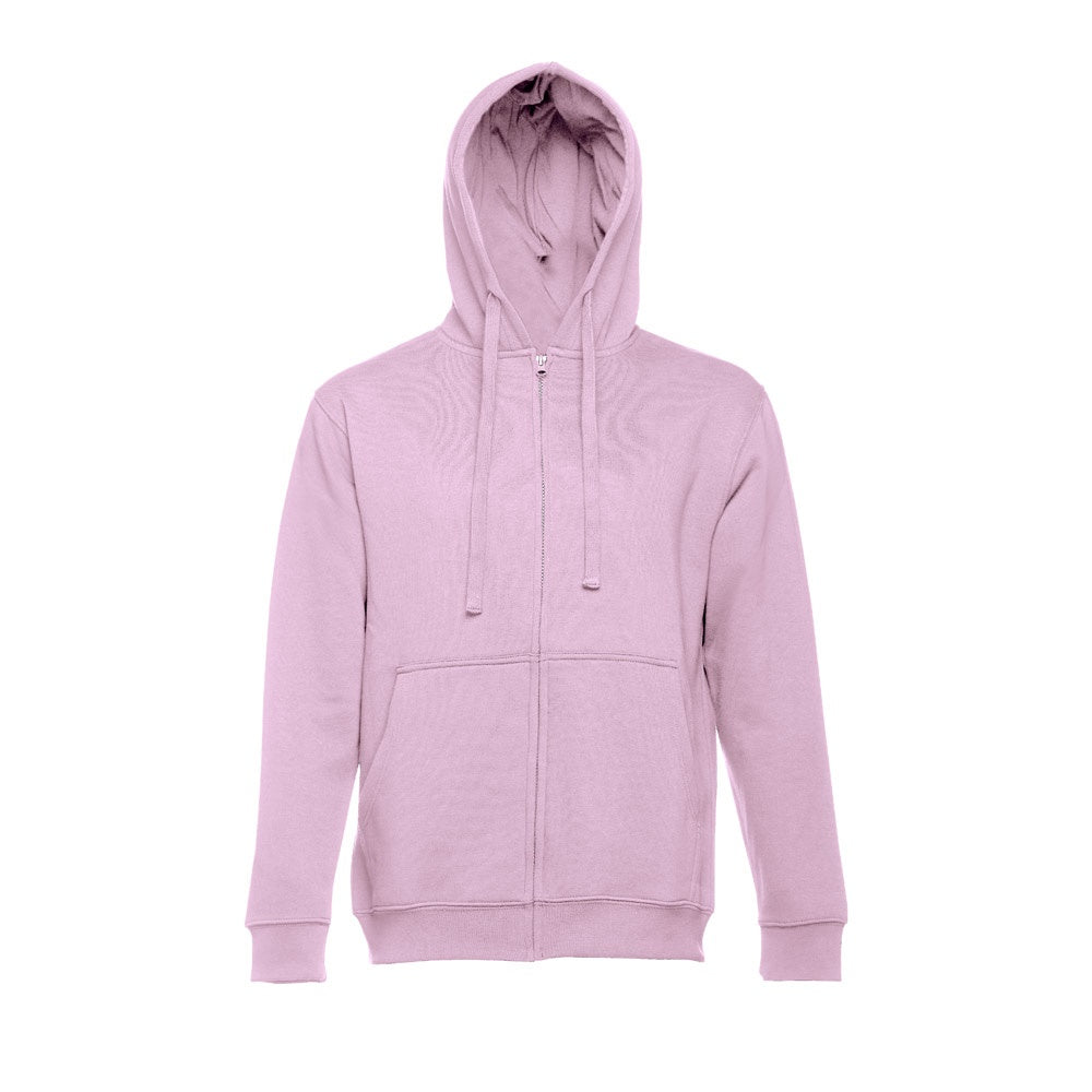 THC AMSTERDAM promotional hoodie in lilac (detail view) with custom logo branding