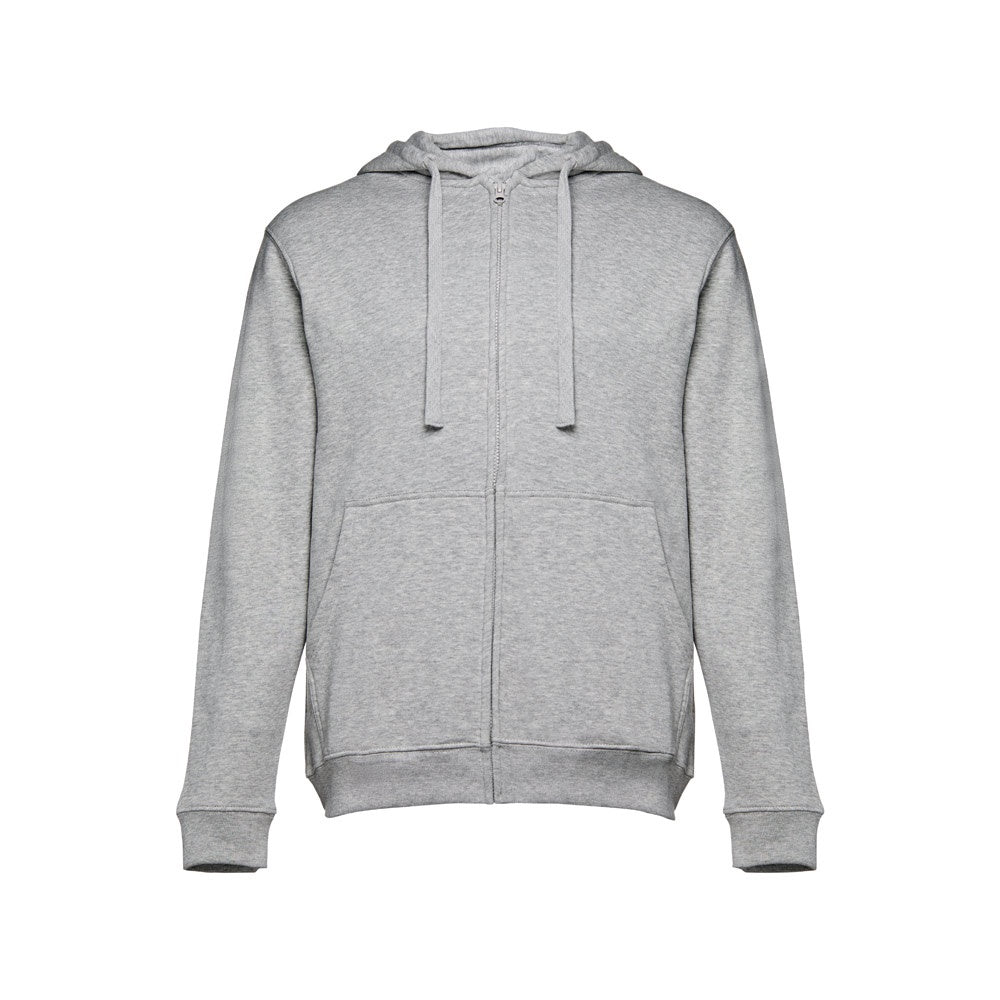 THC AMSTERDAM promotional hoodie in heather light grey with custom logo branding