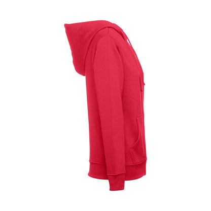 THC AMSTERDAM WOMEN promotional hoodie in red (detail view) with custom logo branding