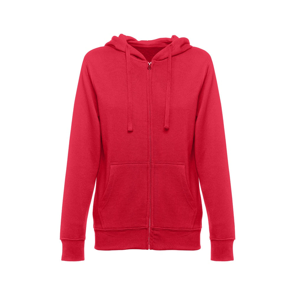 THC AMSTERDAM WOMEN promotional hoodie in red with custom logo branding