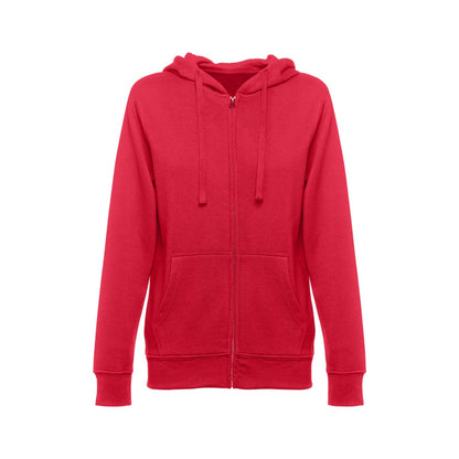 THC AMSTERDAM WOMEN promotional hoodie in red with custom logo branding