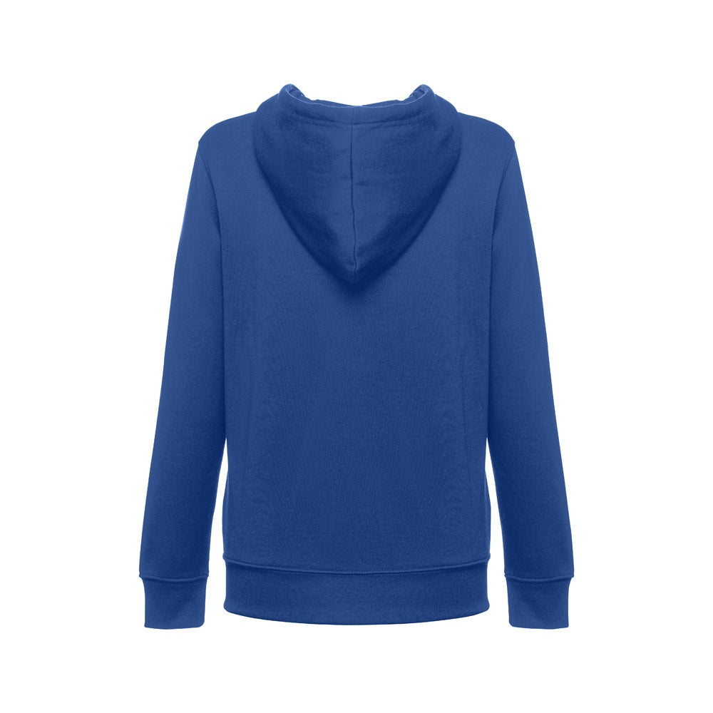 THC AMSTERDAM WOMEN promotional hoodie in royal blue (detail view) with custom logo branding