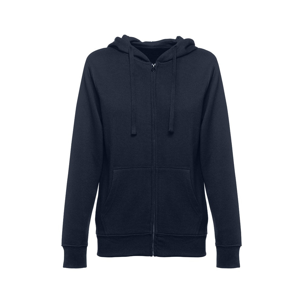 THC AMSTERDAM WOMEN promotional hoodie in navy blue with custom logo branding