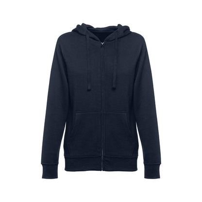 THC AMSTERDAM WOMEN promotional hoodie in navy blue with custom logo branding