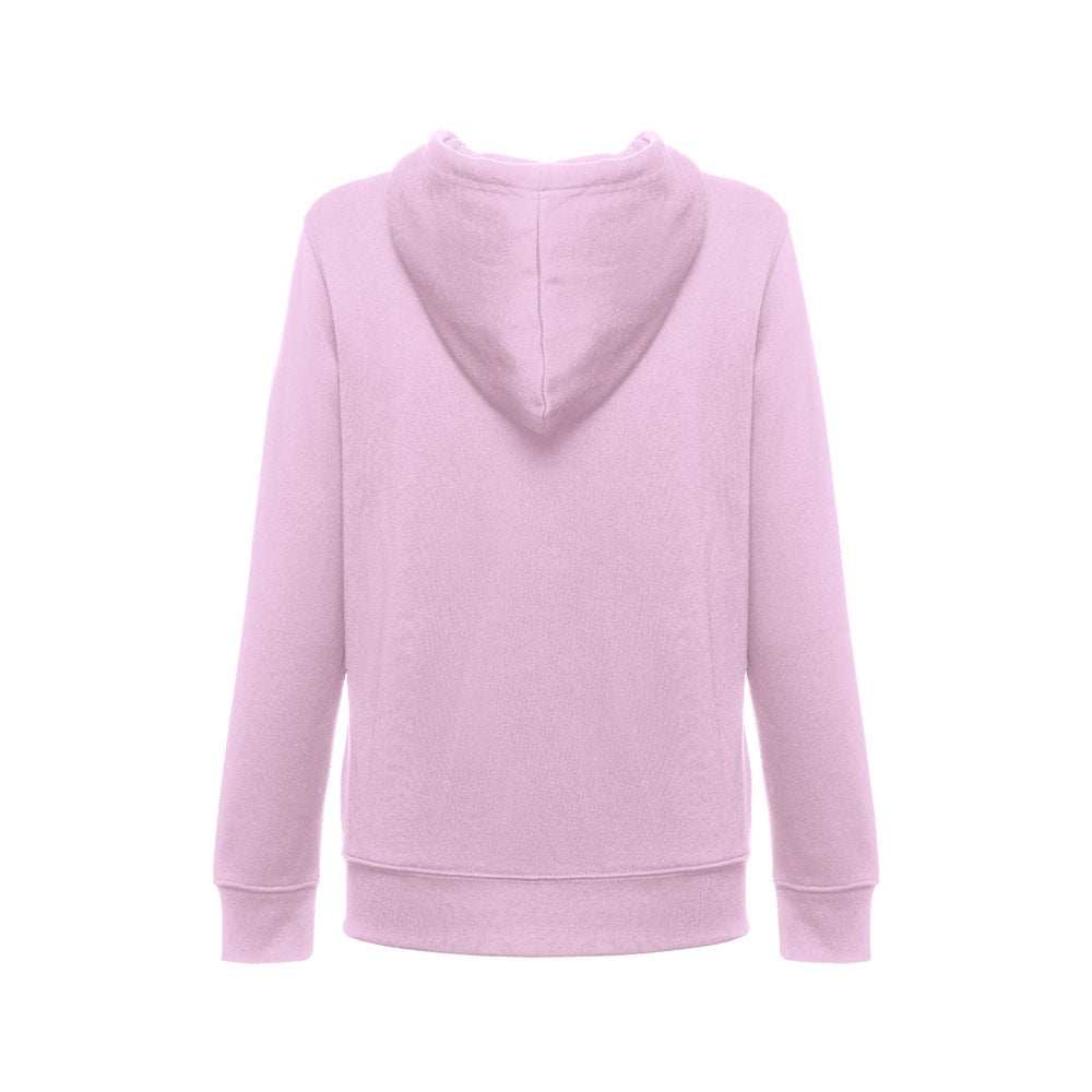 THC AMSTERDAM WOMEN promotional hoodie in lilac (detail view) with custom logo branding