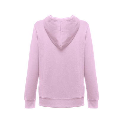 THC AMSTERDAM WOMEN promotional hoodie in lilac (detail view) with custom logo branding