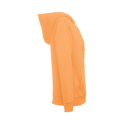THC AMSTERDAM WOMEN promotional hoodie in coral orange (detail view) with custom logo branding