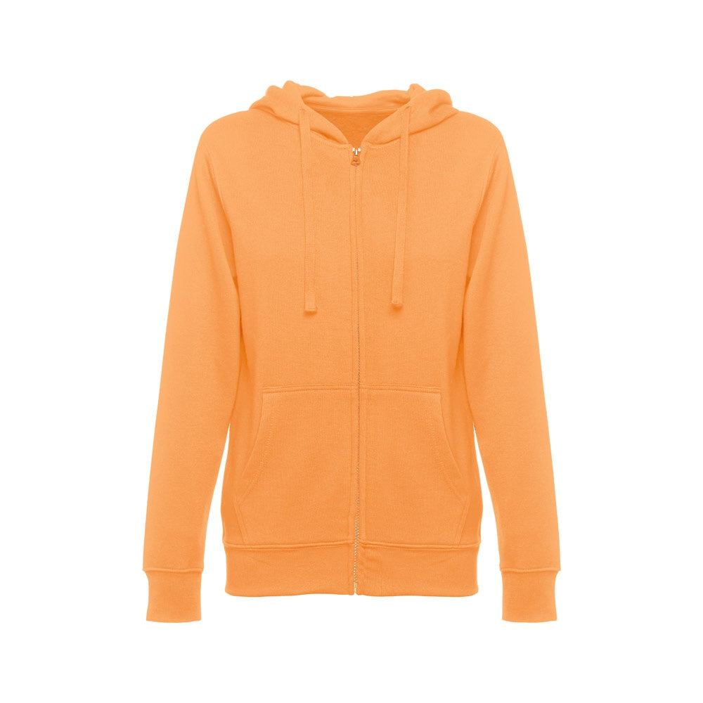 THC AMSTERDAM WOMEN promotional hoodie in coral orange with custom logo branding