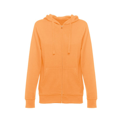 THC AMSTERDAM WOMEN promotional hoodie in coral orange with custom logo branding