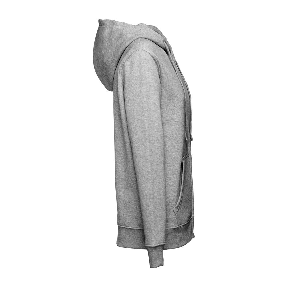 THC AMSTERDAM WOMEN promotional hoodie in heather light grey (detail view) with custom logo branding