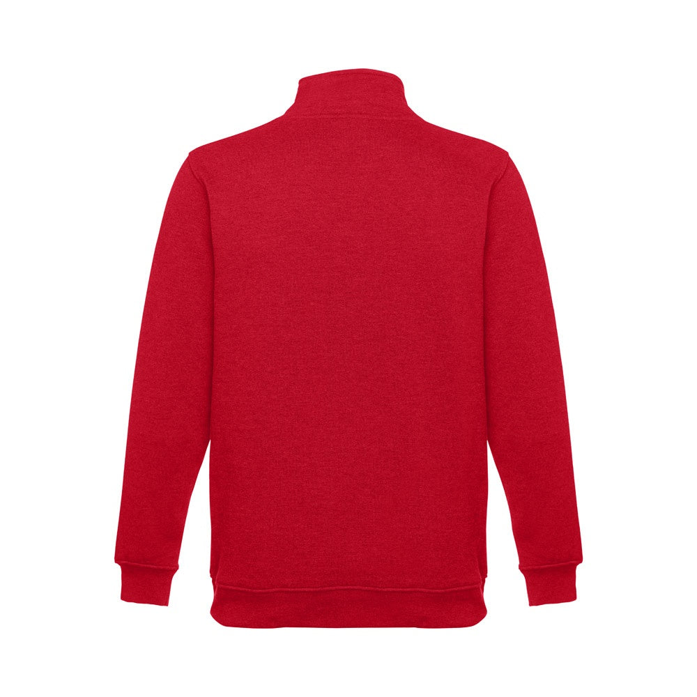 THC BUDAPEST promotional sweatshirt in red (detail view) with custom logo branding