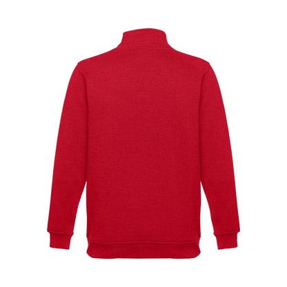 THC BUDAPEST promotional sweatshirt in red (detail view) with custom logo branding