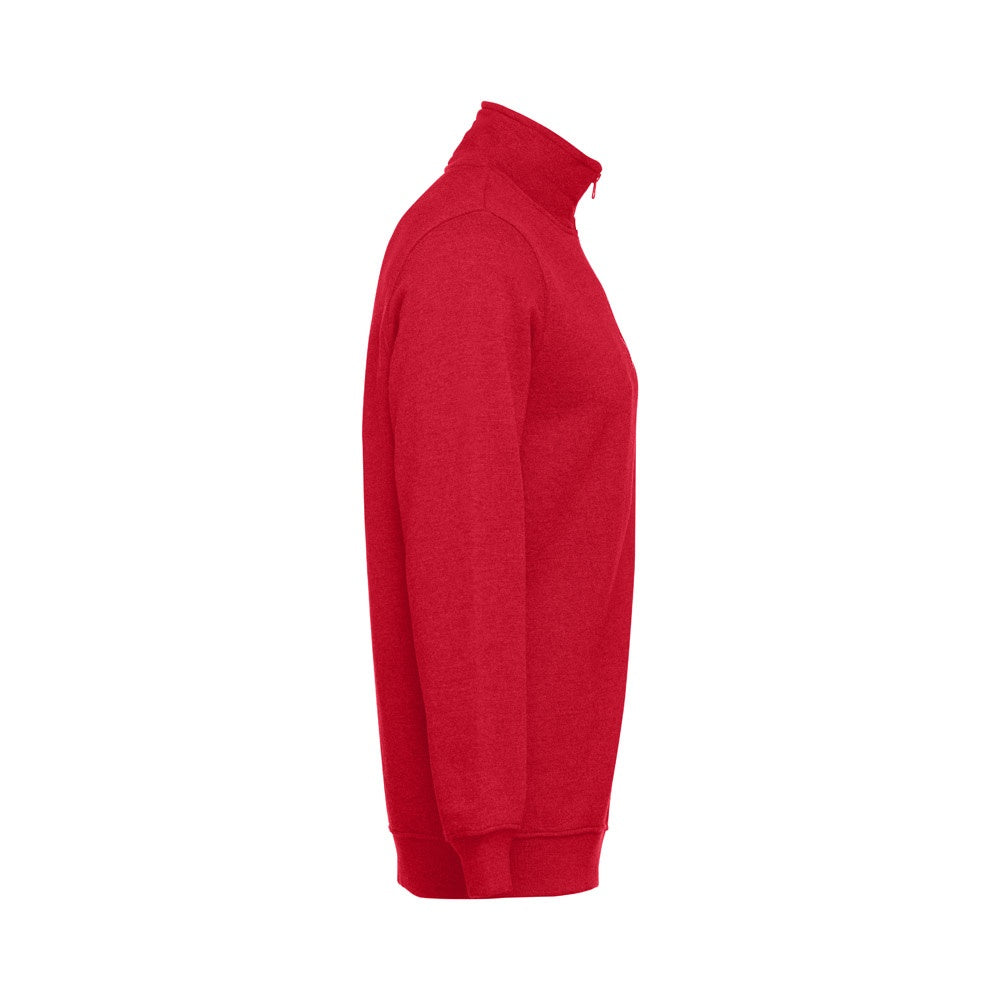 THC BUDAPEST promotional sweatshirt in red (detail view) with custom logo branding