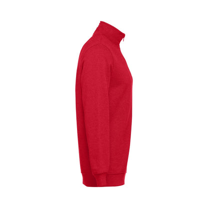 THC BUDAPEST promotional sweatshirt in red (detail view) with custom logo branding