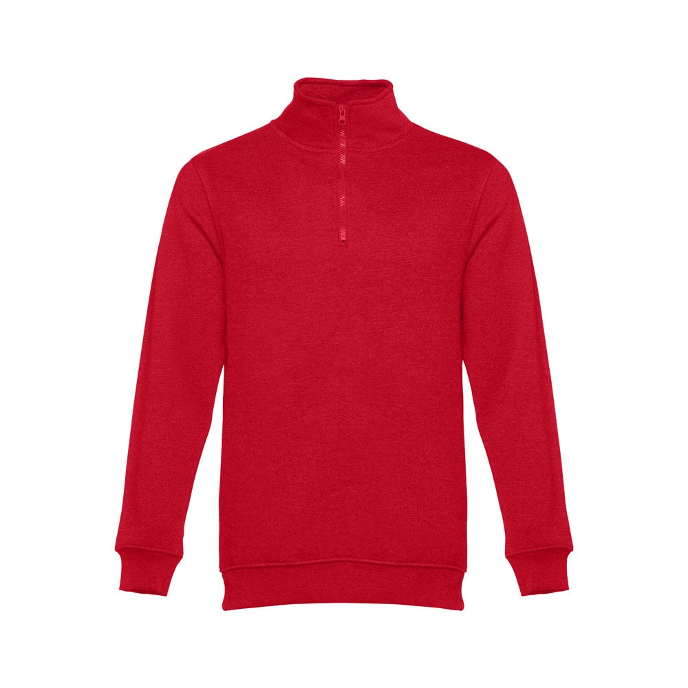 THC BUDAPEST promotional sweatshirt in red with custom logo branding