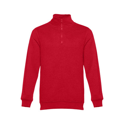 THC BUDAPEST promotional sweatshirt in red with custom logo branding