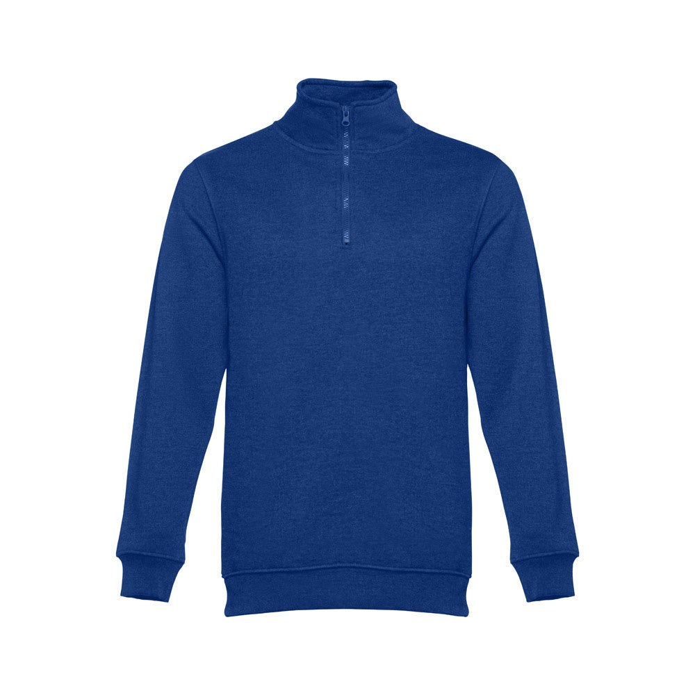 THC BUDAPEST promotional sweatshirt in royal blue (detail view) with custom logo branding