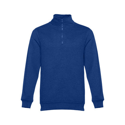 THC BUDAPEST promotional sweatshirt in royal blue (detail view) with custom logo branding