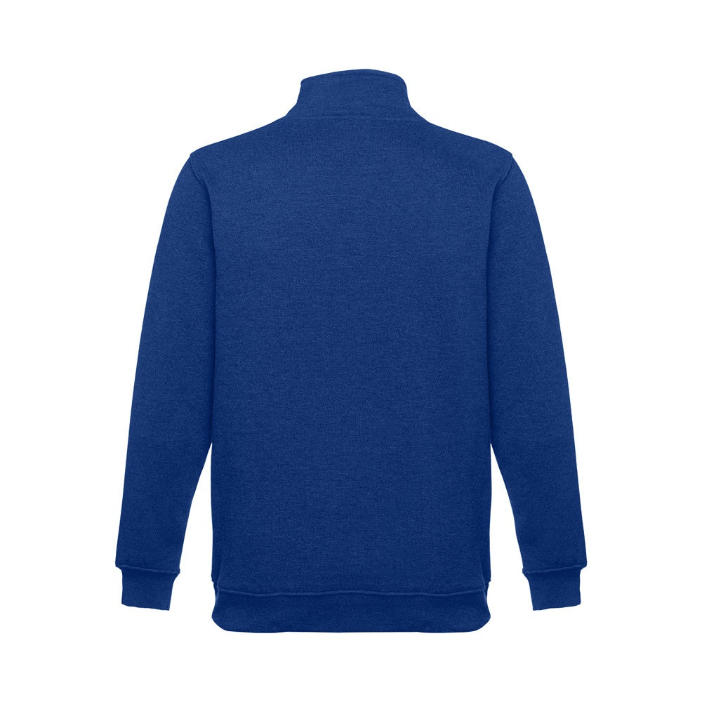 THC BUDAPEST promotional sweatshirt in royal blue (detail view) with custom logo branding