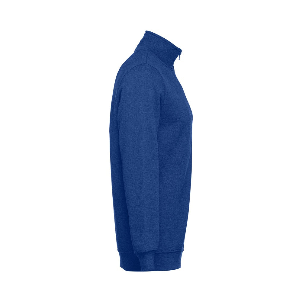 THC BUDAPEST promotional sweatshirt in royal blue (detail view) with custom logo branding