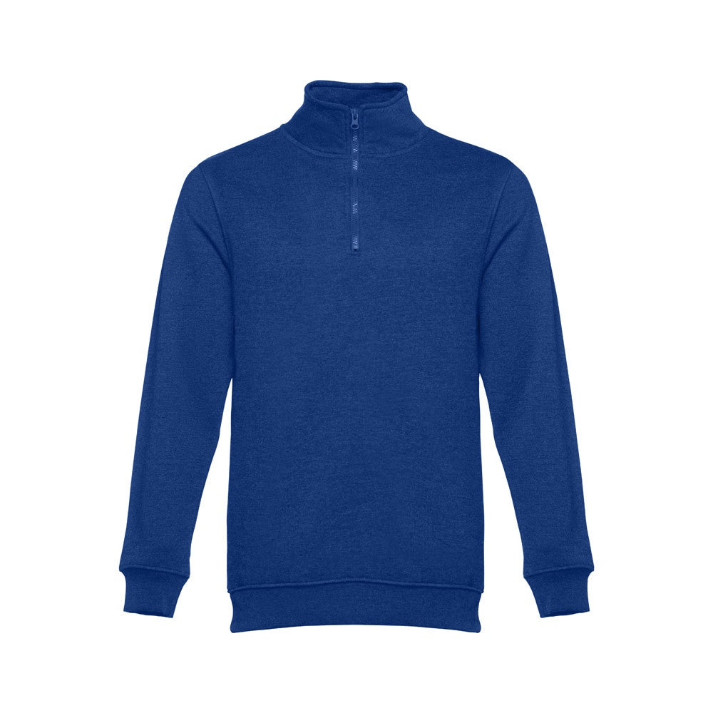 THC BUDAPEST promotional sweatshirt in royal blue with custom logo branding