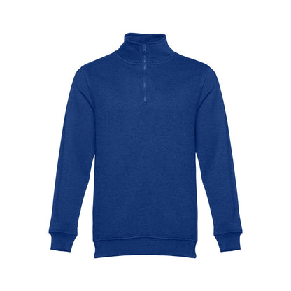 THC BUDAPEST promotional sweatshirt in royal blue with custom logo branding