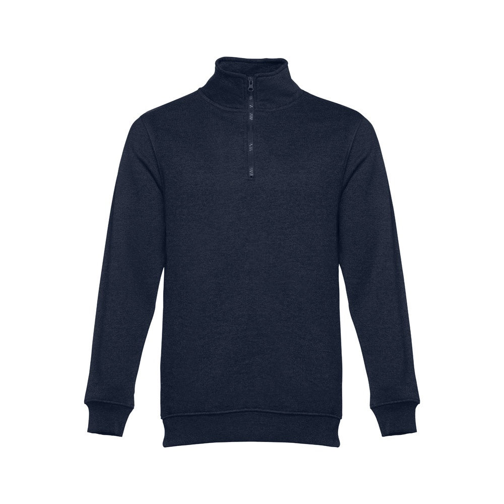 THC BUDAPEST promotional sweatshirt in navy blue (detail view) with custom logo branding
