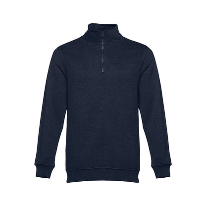 THC BUDAPEST promotional sweatshirt in navy blue (detail view) with custom logo branding