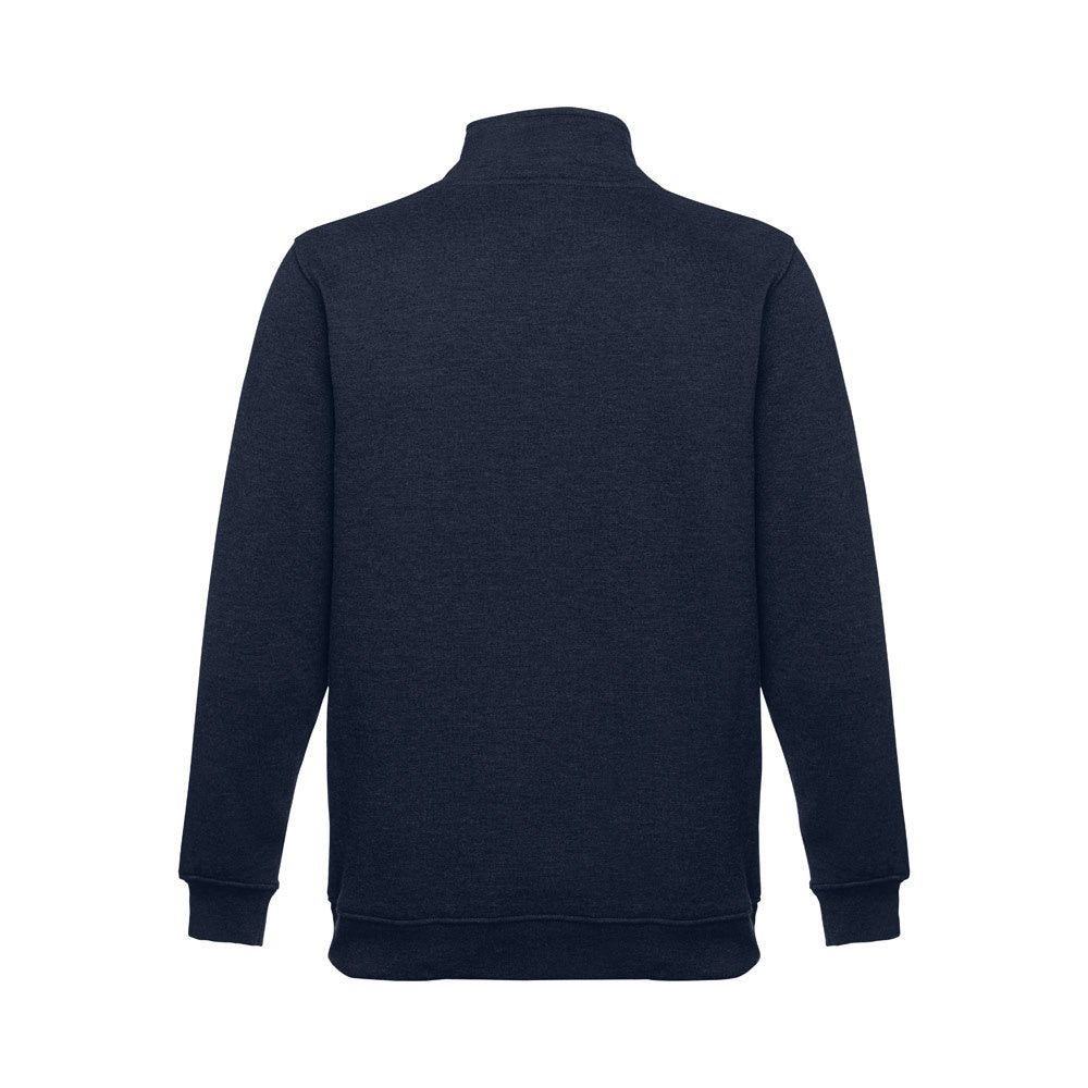 THC BUDAPEST promotional sweatshirt in navy blue (detail view) with custom logo branding