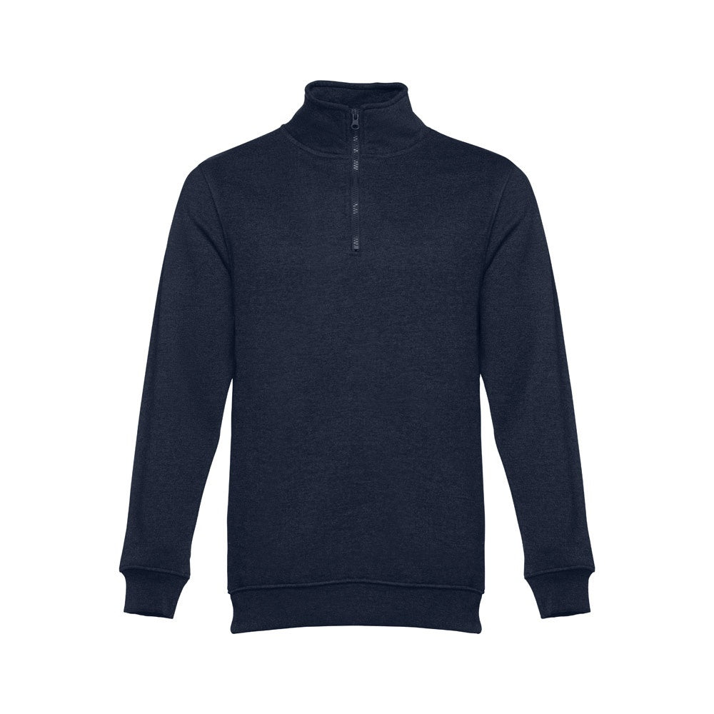 THC BUDAPEST promotional sweatshirt in navy blue with custom logo branding