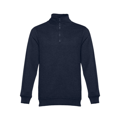 THC BUDAPEST promotional sweatshirt in navy blue with custom logo branding