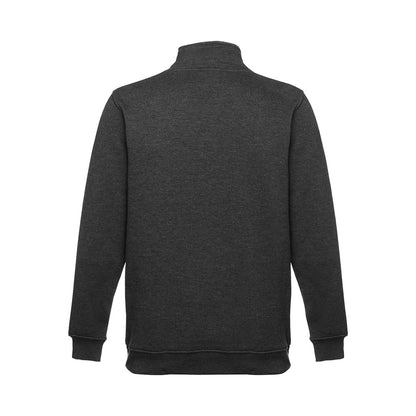 THC BUDAPEST promotional sweatshirt in heather anthracite (detail view) with custom logo branding