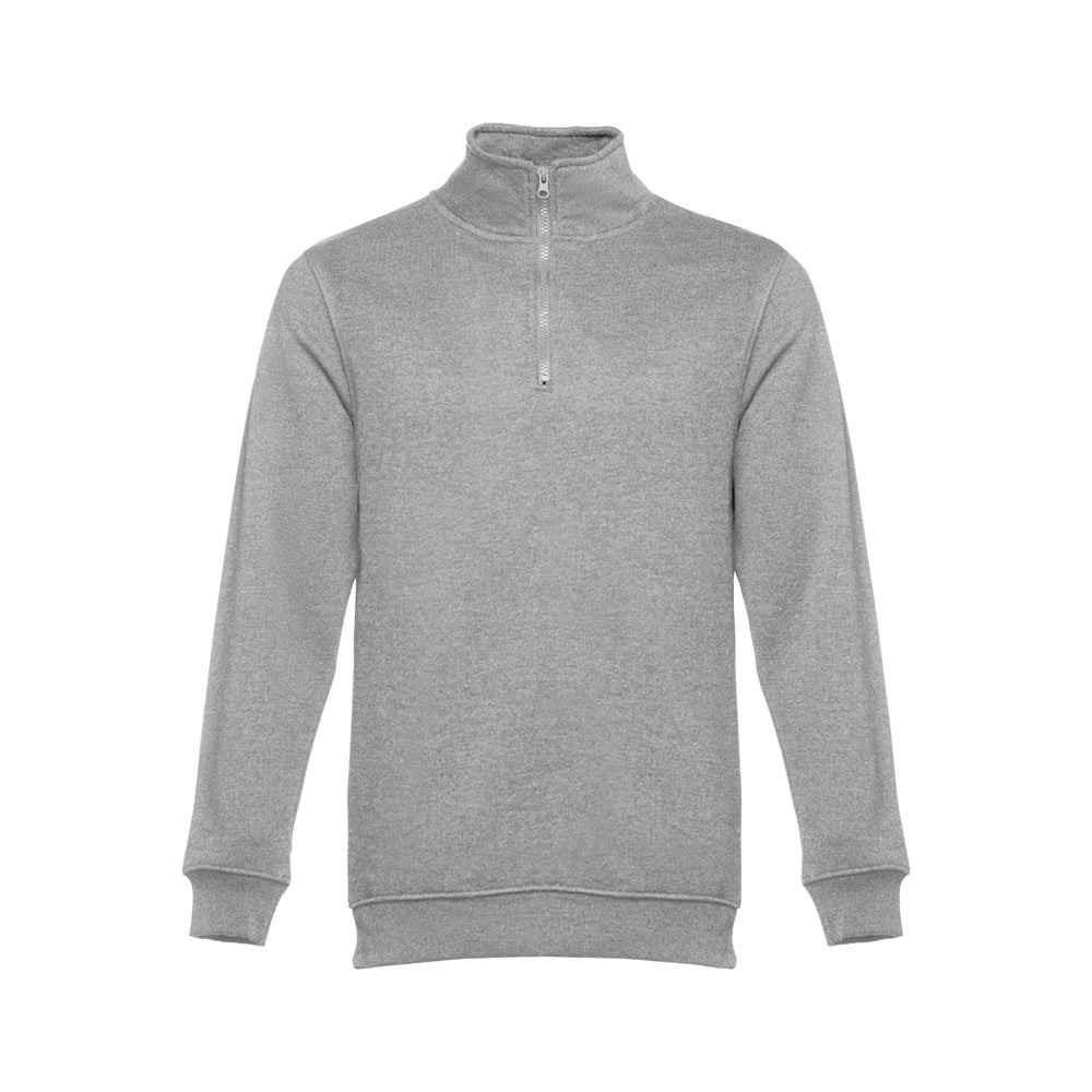 THC BUDAPEST promotional sweatshirt in heather light grey (detail view) with custom logo branding