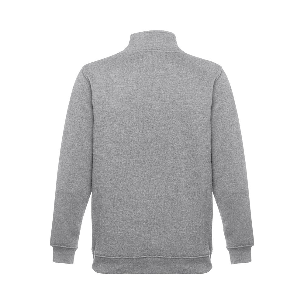 THC BUDAPEST promotional sweatshirt in heather light grey (detail view) with custom logo branding