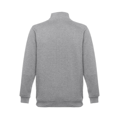 THC BUDAPEST promotional sweatshirt in heather light grey (detail view) with custom logo branding