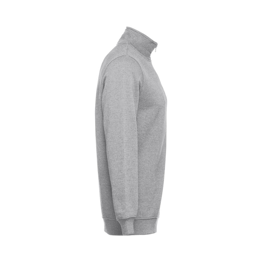 THC BUDAPEST promotional sweatshirt in heather light grey (detail view) with custom logo branding