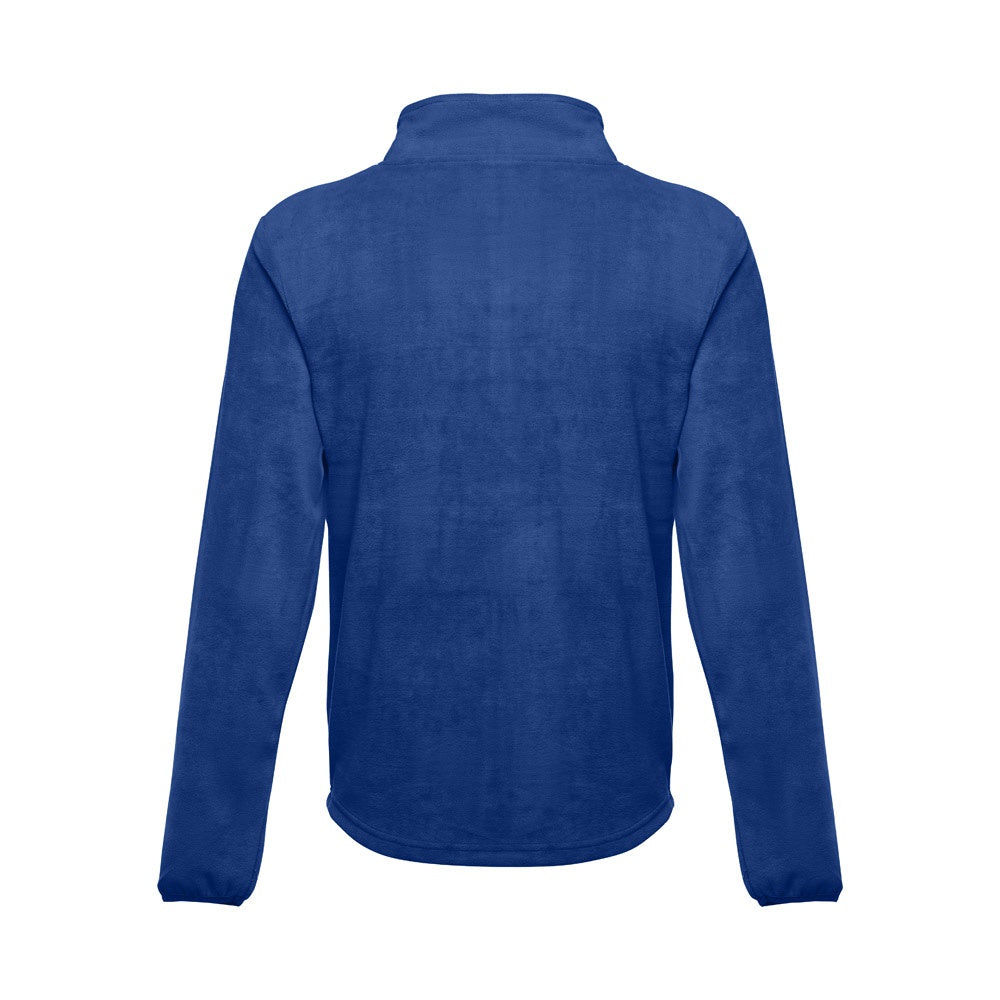 THC HELSINKI promotional jacket in royal blue (detail view) with custom logo branding
