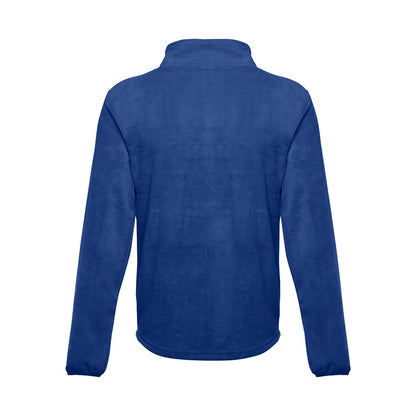 THC HELSINKI promotional jacket in royal blue (detail view) with custom logo branding