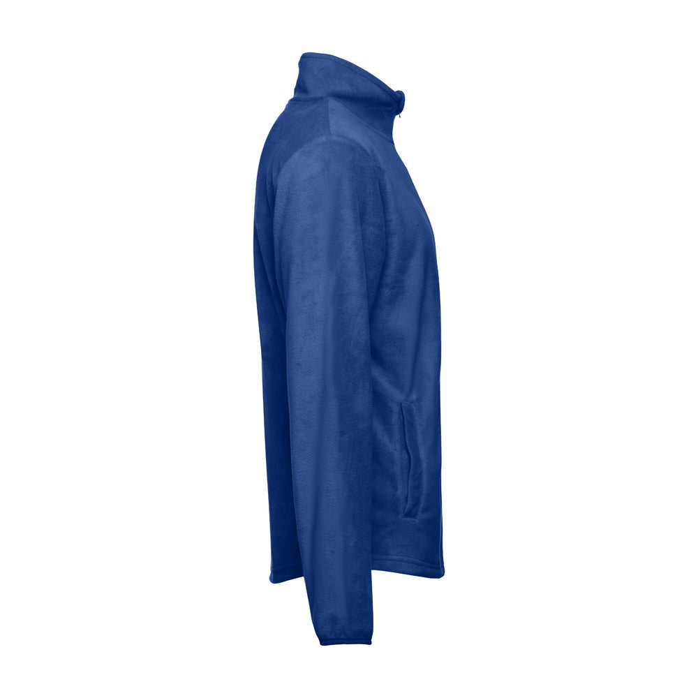 THC HELSINKI promotional jacket in royal blue (detail view) with custom logo branding