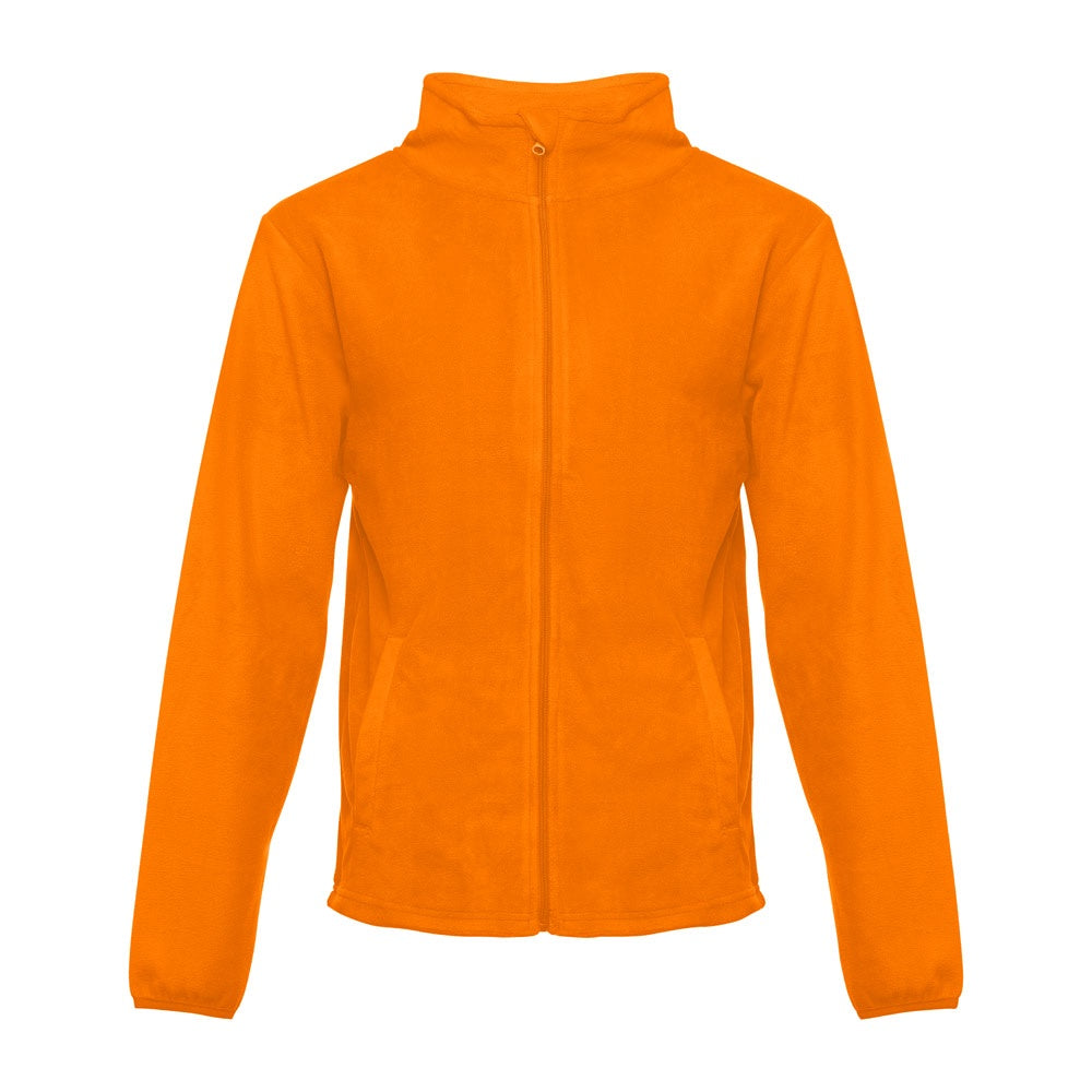THC HELSINKI promotional jacket in orange (detail view) with custom logo branding