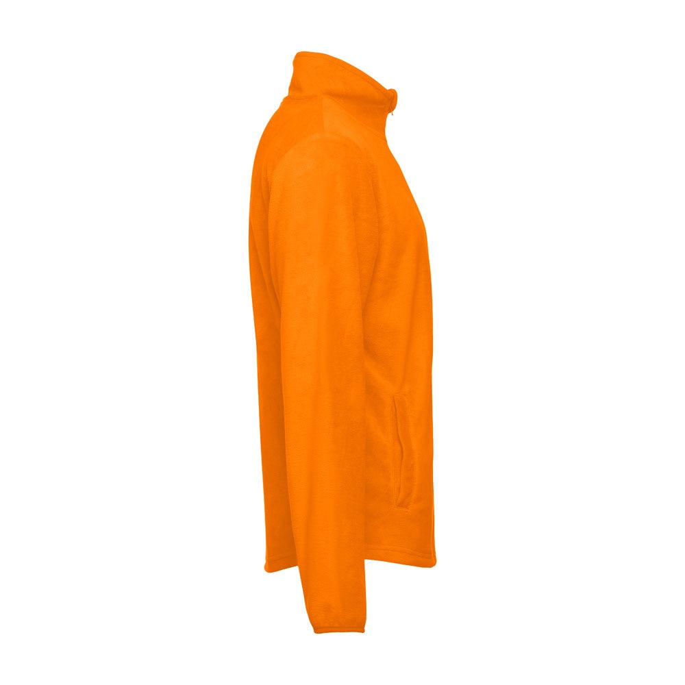 THC HELSINKI promotional jacket in orange (detail view) with custom logo branding