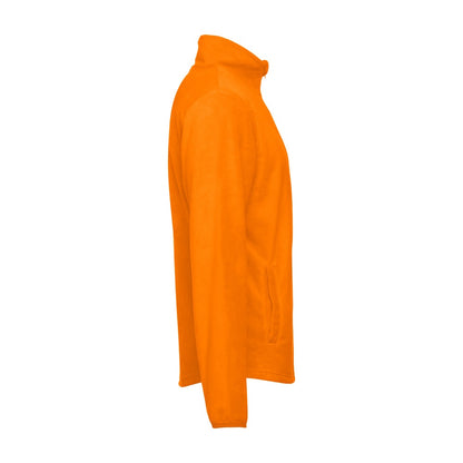 THC HELSINKI promotional jacket in orange (detail view) with custom logo branding