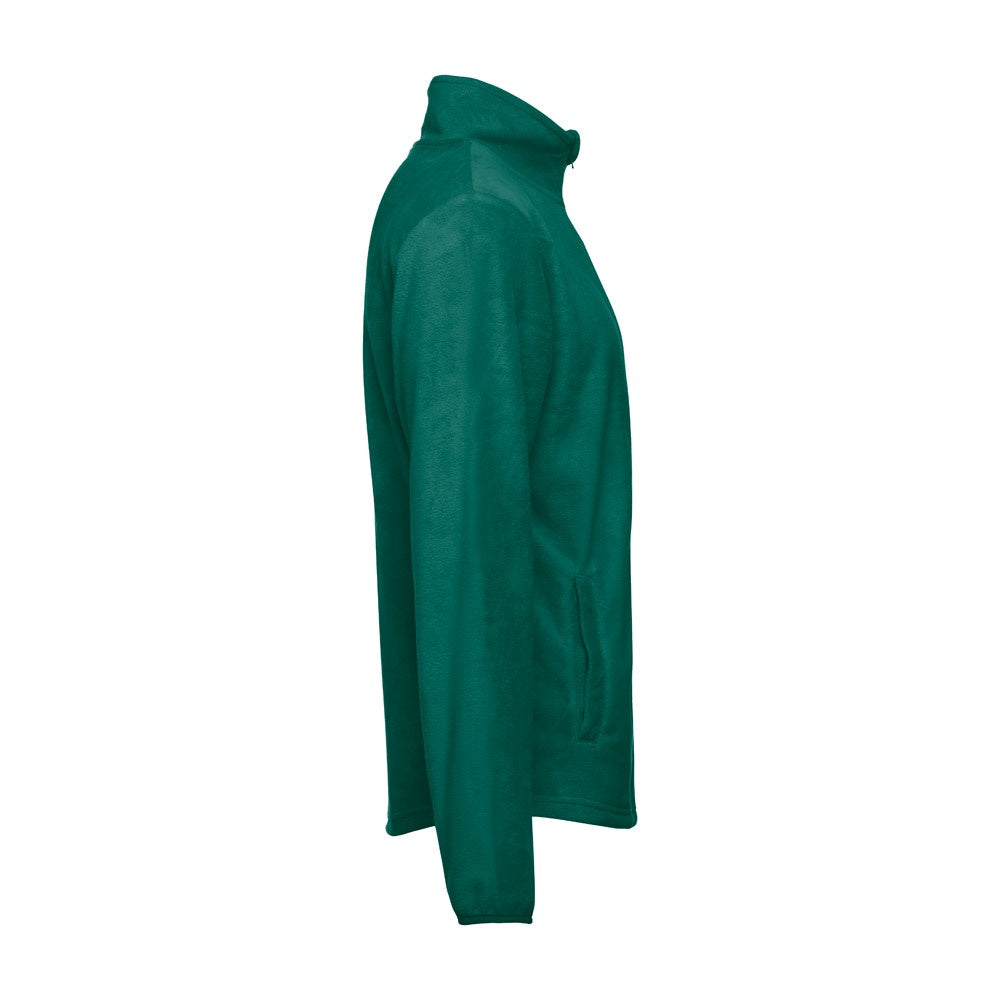 THC HELSINKI promotional jacket in dark green (detail view) with custom logo branding