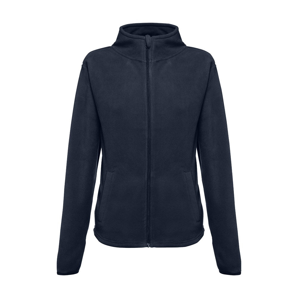 THC HELSINKI WOMEN promotional jacket in navy blue (detail view) with custom logo branding