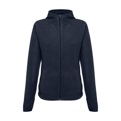THC HELSINKI WOMEN promotional jacket in navy blue (detail view) with custom logo branding